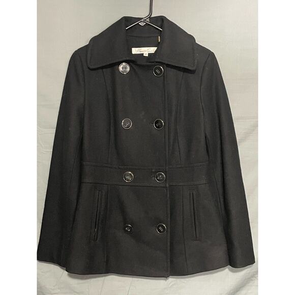 Kenneth Cole New York Womens Black Wool Blend Peacoat w/ Purple Lining Size 4 - Picture 1 of 8
